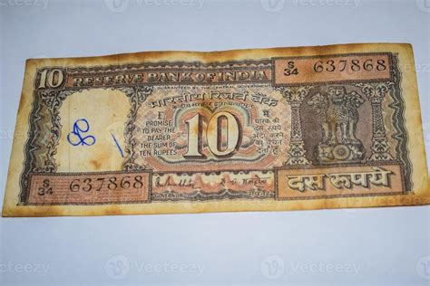 Rare Old Indian Ten rupee currency note on white background, Government ...