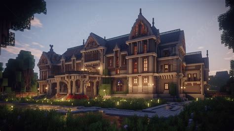 Großes Herrenhaus In Minecraft Mit Lichtern Bild Der Einen Villa