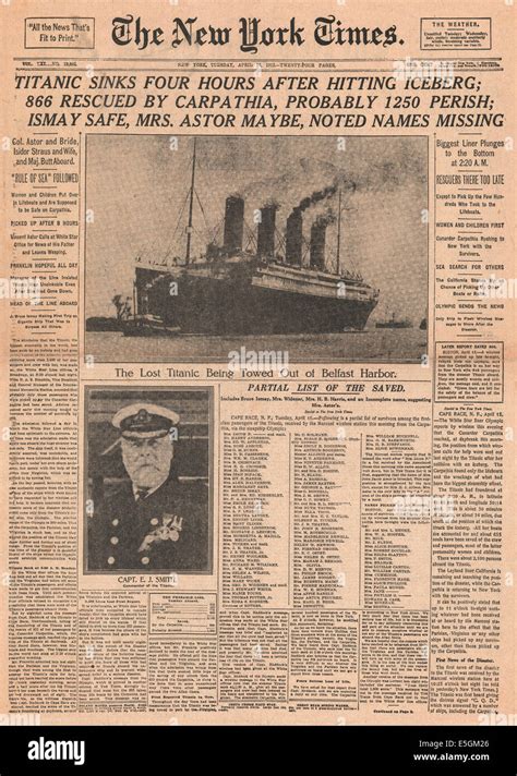 1912 The New York Times Usa Front Page Reporting The Sinking Of White