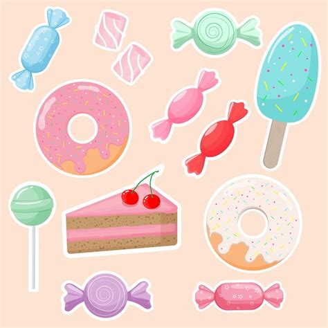 Premium Vector A Set Of Pictures With Sweets Ice Cream Cake