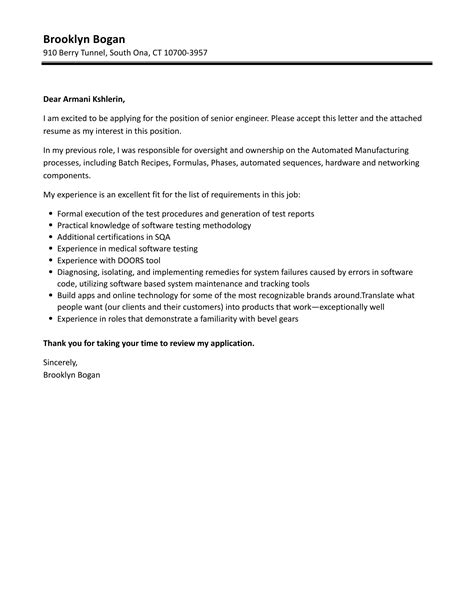 Senior Engineer Cover Letter Velvet Jobs