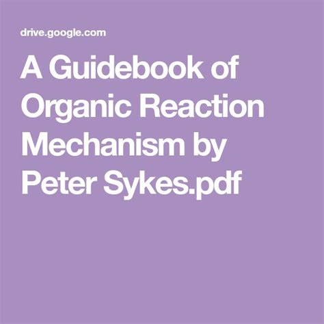 A Guidebook Of Organic Reaction Mechanism By Peter Sykes Pdf Organic