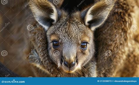 Kangaroo Joey Peeking From Mother S Pouch Stock Image 313338073