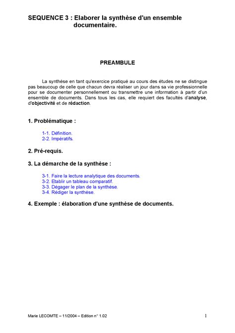 Exemple Laboration D Une Synth Se De Documents Guide Projets