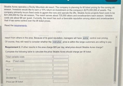 Solved Skiable Acres Operates A Rocky Mountain Ski Resort Chegg