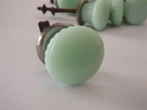 Vintage Drawer Knobs Milky Green Glass