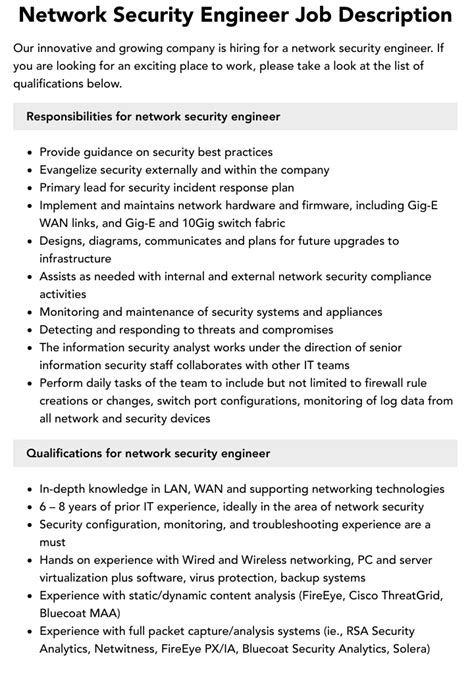 Network Security Engineer Job Description Velvet Jobs