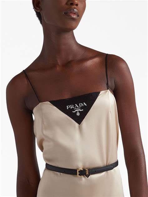 Prada Belted Satin Midi Dress Neutrals Farfetch