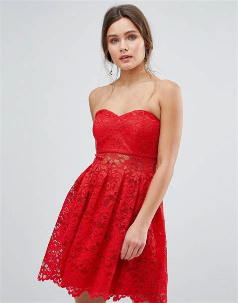 Asos Asos Bandeau Mini Dress In Lace In Red Lyst