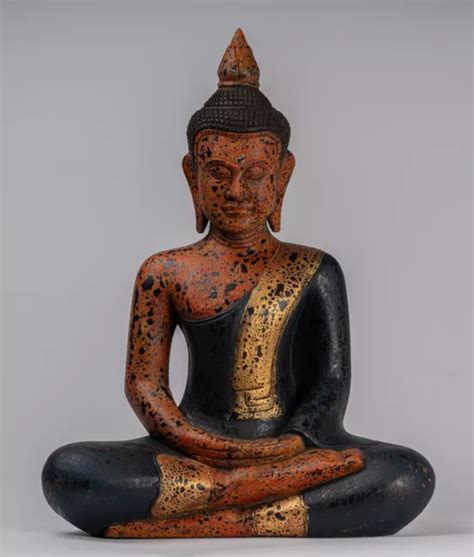 Antique Khmer Style Wood Seated Buddha Statue Dhyana Meditation Mudra