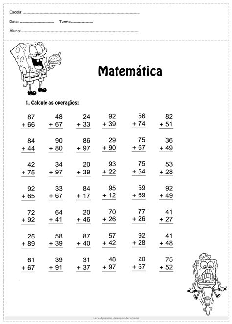 Atividade De Matemática 3°ano Calcule As Operações Ler E Aprender