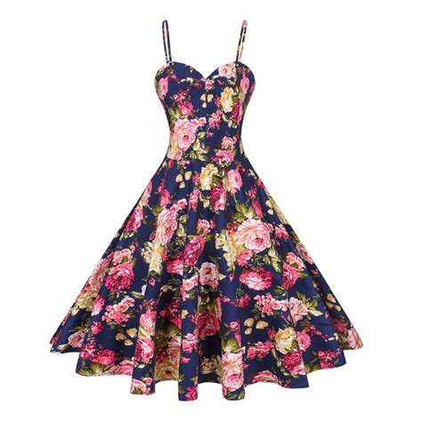 Plus Size 1950 Summer Floral Print Vintage Dress Women Sexy Halter