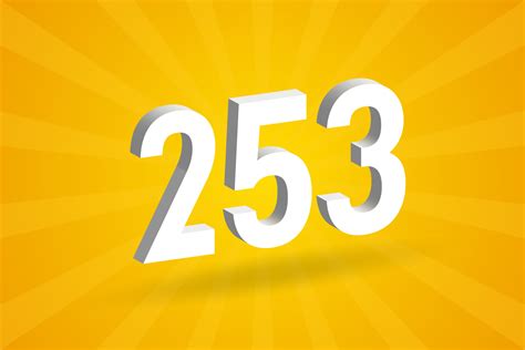 3D 253 number font alphabet. White 3D Number 253 with yellow background ...