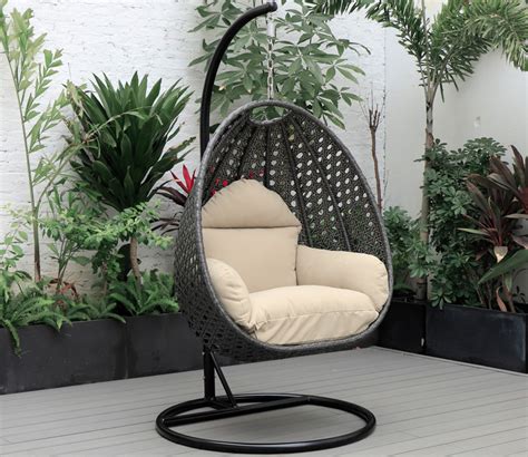 Buy Leisuremod Charcoal Wicker Hanging Egg Chair With Stand And Cushion