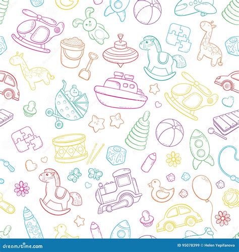 Seamless Background, Texture, Backdrop, Pattern, Wallpaper with Children Cartoon Doodle Toys ...