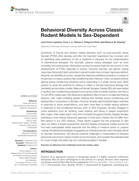 Pdf Behavioral Diversity Across Classic Rodent Models Is Sex Dependent