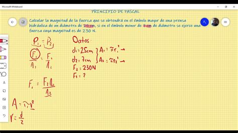 EJEMPLO DE PRINCIPIO DE PASCAL CÁLCULO DE FUERZA YouTube