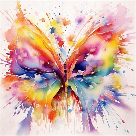 Premium Ai Image Brightly Colored Butterfly With Watercolor Splashs