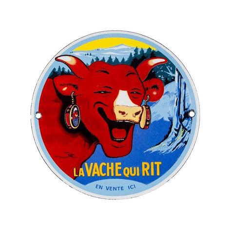 Vache qui rit Plaque vintage en métal émaillé Diamètre 15cm