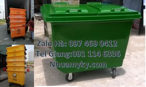 xe thu gom rác 660 lít Xe Thu Gom Rác 1000L 3 Bánh Hơi Màu Cam Đẩy Tay