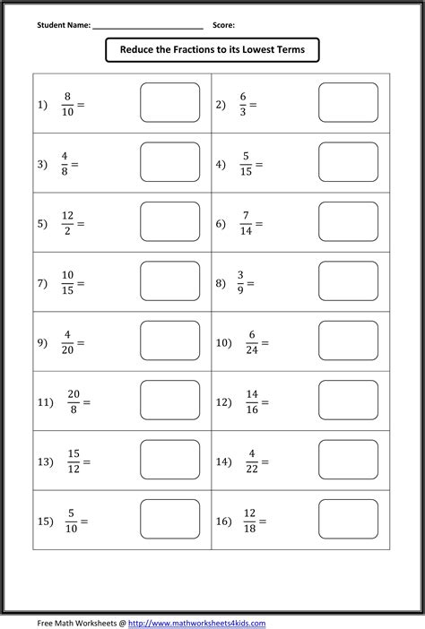 Simplest Form Fractions 4th Grade