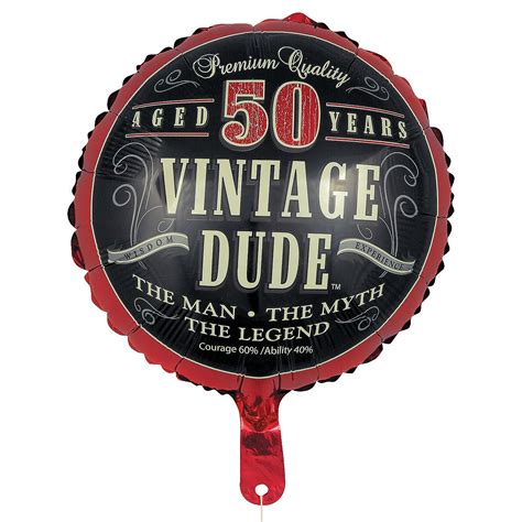 Vintage Dude 50th Birthday Metallic 18 Mylar Balloon Party Supplies