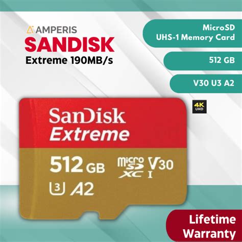 SANDISK Extreme MicroSDXC 512GB 4K UHS 1 C10 U3 V30 A2 190 MB S