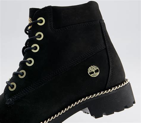 Timberland Slim Premium 6 Inch Boots Black Gold Chunky Chain Womens