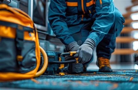 technician  blue overalls  tools  perform maintenance