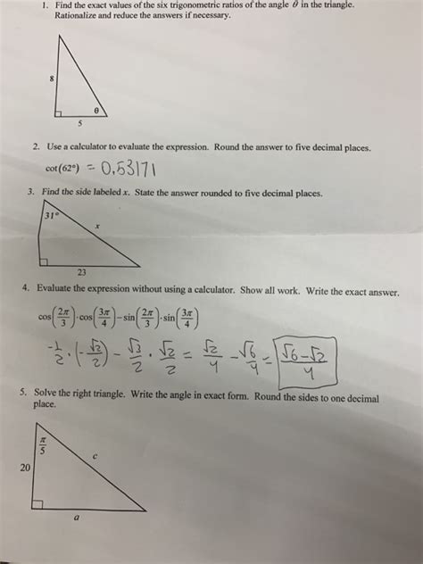 Solved Find The Exact Values Of The Six Trigonometric Chegg