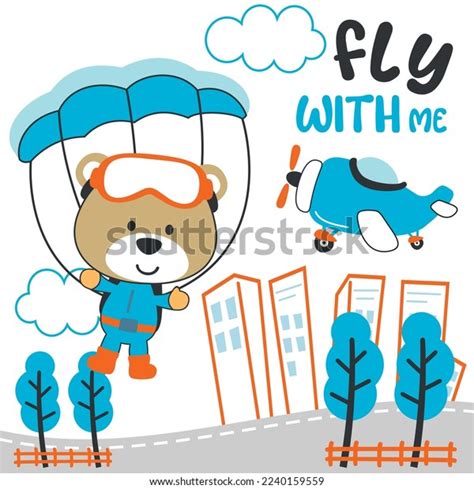 Vector Illustration Cute Little Bear Flying Stock Vector (Royalty Free ...