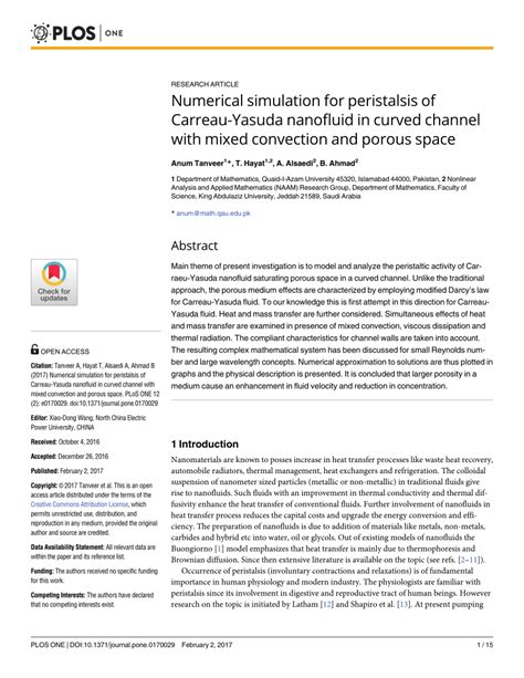 PDF Numerical Simulation For Peristalsis Of Carreau Yasuda Nanofluid