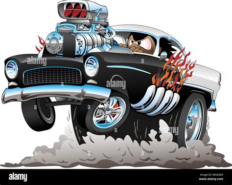 Classic American Fifties Style Hot Rod Funny Car Cartoon With Big