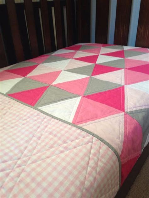 Pink Grey Girls Geometric Triangle Cot Quilt