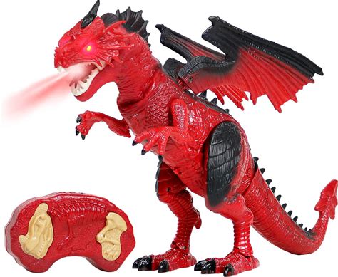 Remote Control Dinosaur Toys Led Light Up Walking Dragon Roaring And Red One Touch Top Tred Toys