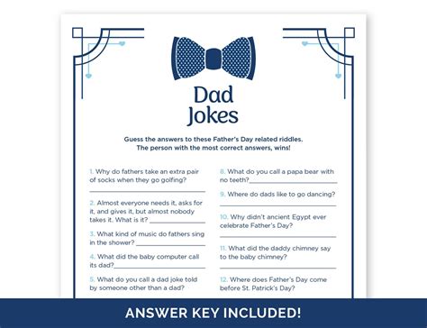 Father's Day Riddles, Printable Dad Jokes for a Father's Day Party, Fun Father's Day Game for ...