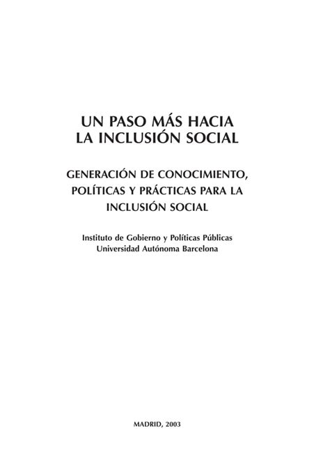 Un Paso M S Hacia La Inclusion Social Pdf