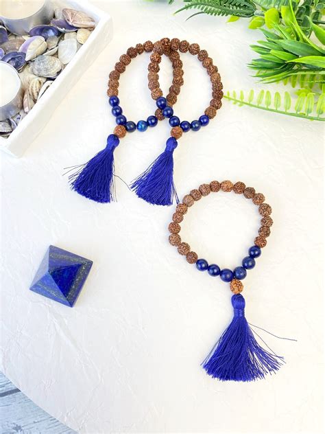 Lapislazuli Rudraksha Bracelet Mala For Meditation Beaded Etsy