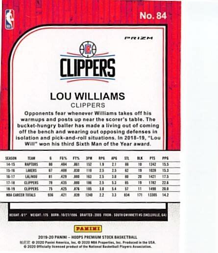 Hoops Premium Stock Prizms Silver Laser Lou Williams P S