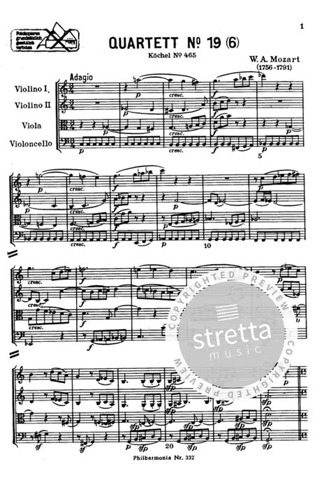 Streichquartett KV 465 Von Wolfgang Amadeus Mozart Im Stretta Noten