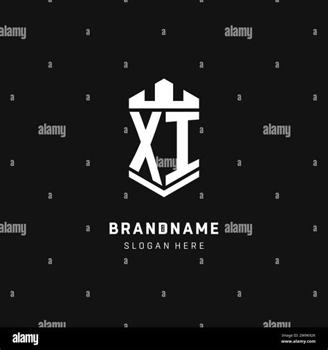 Xi Monogram Logo Initial With Crown And Shield Guard Shape Style Vector