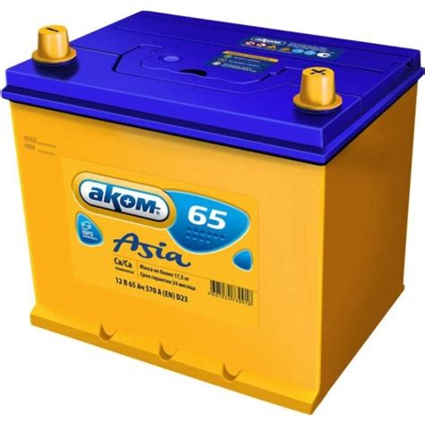 Купить Аккумулятор AKOM 65е 6СТ-65 обратная полярность, 65 Ач 6СТ-65 L ...