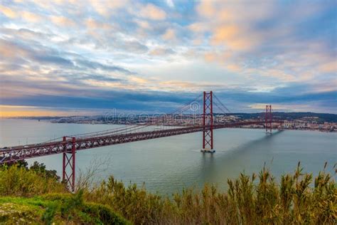 Bridge Over Tagus River that Ends in Lisbon Stock Photo - Image of metal, engineering: 177185682