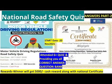 Road Safety Quiz Answers Part Motor Vehicle Driving Regulations