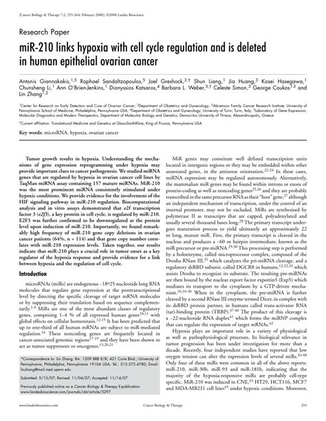 Pdf Mir 210 Links Hypoxia With Cell Cycle Regulation And Is Deleted