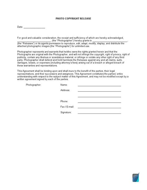 Free Photography Copyright Release Form Pdf Formspal