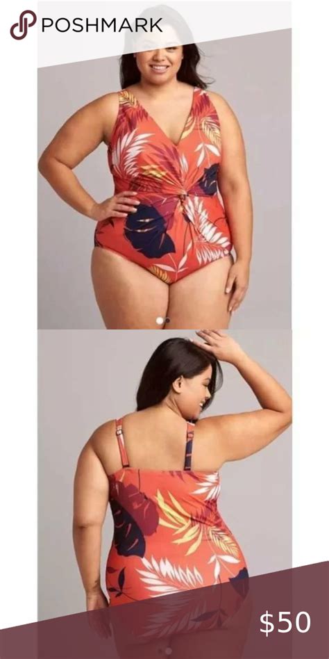 Lane Bryant Cacique No Wire Twist Knot One Piece Swimsuit