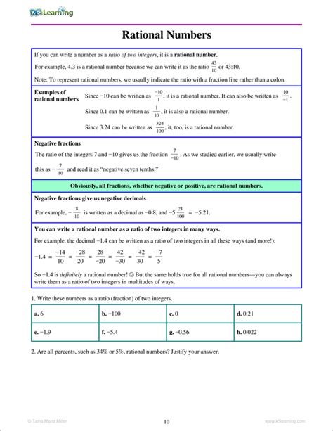 Rational Numbers Worksheet