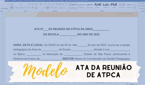 GESTÃO Modelo de Ata para ATPCA