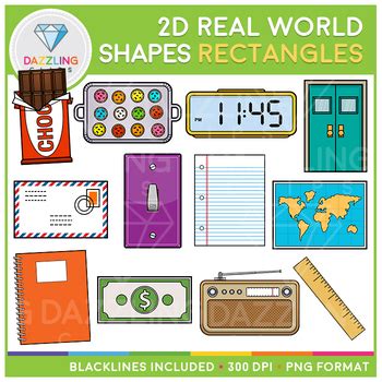 2D Shapes Real Life Objects Clip Art: Rectangles | Shapes worksheets ...